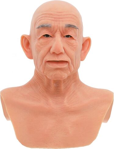 Realistic Old Man Silicone Head Mask for Halloween Cosplay Full Face Skin Makeup without mustache in Kuwait
