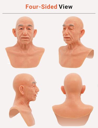 Realistic Old Man Silicone Head Mask for Halloween Cosplay Full Face Skin Makeup without mustache in Kuwait