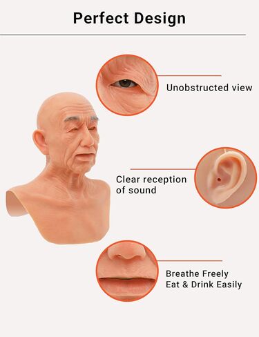 Realistic Old Man Silicone Head Mask for Halloween Cosplay Full Face Skin Makeup without mustache in Kuwait