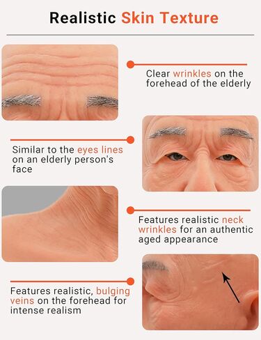 Realistic Old Man Silicone Head Mask for Halloween Cosplay Full Face Skin Makeup without mustache in Kuwait