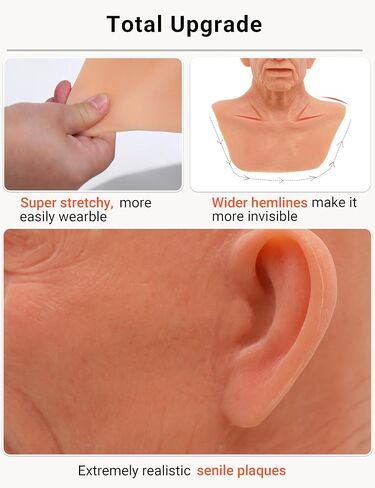Realistic Old Man Silicone Head Mask for Halloween Cosplay Full Face Skin Makeup without mustache in Kuwait