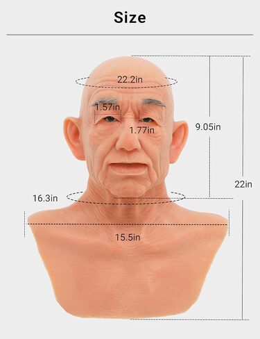 Realistic Old Man Silicone Head Mask for Halloween Cosplay Full Face Skin Makeup without mustache in Kuwait
