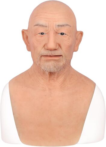 Realistic Old Man Silicone Head Mask for Halloween Cosplay Full Face Skin Makeup without mustache in Kuwait