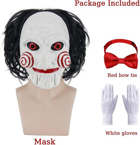 Billy Costume Mask for Men Adult Scary Halloween Costumes Horror Movie Killer Cosplay Full Head Latex Mask with Red Bow Tie and White Gloves KF021 in Saudi Arabia