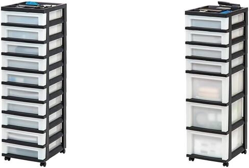 IRIS USA Plastic Drawer Storage Organizer Rolling Cart, with Wheels Casters, 4-Drawers, for Classroom Art Craft Supplies Dresser Closet Bathroom Bedroom, Top Organizer for Small Parts, Black/Pearl in Kuwait