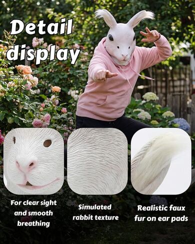 Bunny Mask Rabbit Head Mask with Long Ears, Unisex Animal Customer Mask for Halloween, Easter, Carnival, Cosplay Party Costume Accessories in Saudi Arabia