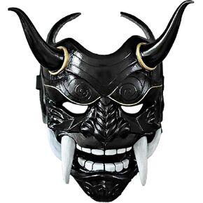 PDLING Halloween Japanese Samurai Hannya Oni Mask Latex Half Face Demon Cosplay Costume Airsoft Masks for Men (Black) in Saudi Arabia