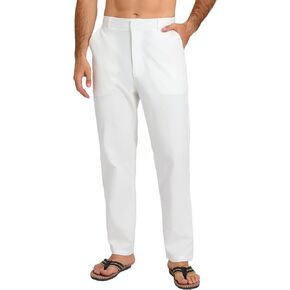 Linen Pants Men Casual Shrink-Free Elastic Waist Pants Relaxed Lightweight Summer Beach Pants with 4 Pockets in Saudi Arabia