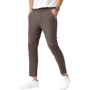 Plaid&Plain Men's Khaki Pants Slim Fit Stretch Cropped Chino Skinny Pants in Saudi Arabia