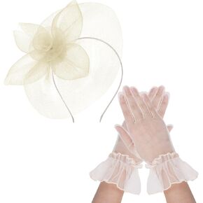 Lystaii Fascinator Hat with Gloves Set for Women Mesh Headband with Clip Wedding Tea Party Church Cocktail Headwea in Kuwait