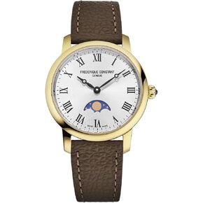 Frederique Constant Ladies Swiss Made Classic Quartz Moonphase Gold Stainless Steel Case Watch and Brown Leather Strap, Style: FC-206RS1S5 in Saudi Arabia