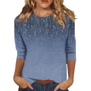 Womens Tops 3/4 Sleeve,Plus Size Summer Shirts for Women Casual Floral Printed Three Quarter Tunic top Loose Fit Blouse in Saudi Arabia