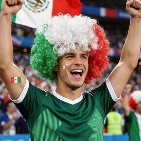 MEEZY American Flag Colored Afro Wig for Men Women 2026 World Soccer Championship Cup, Blue White Red Afro Wigs Soccer Fans Cheer Hair Piece Funny Crazy Fluffy Hair with Accessories for 4th of July in Saudi Arabia
