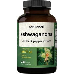 NatureBell Ashwagandha with Black Pepper Extract - 240 Softgels - Made with MCT Oil - Highly Bioavailable in Kuwait