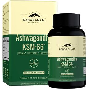 Rasayanam Ashwagandha KSM-66® 500mg | 5% Withanolides for Max Results |100% Pure Root Extract | Energy & Recovery Support | World’s Strongest Ashwagandha | 60 Capsules in Saudi Arabia