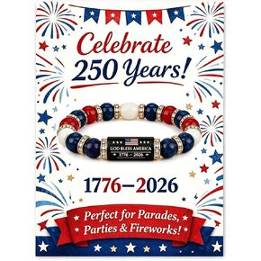 250th Anniversary USA Bracelet Set, Patriotic Black Bead Bracelets with American Flag Pendant, Adjustable Independence Day Jewelry Gift for Men Women in Saudi Arabia