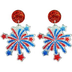 2026 4th of July American Patriotic Acrylic Earrings for Women Glitter Red White and Blue Firework Earrings Lightweight Independence Holiday Memorial Day Dangle Earring Decor Accessories in Kuwait