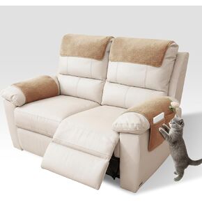 Universal Sherpa Recliner & Armchair Covers with Pockets, Soft Sofa Armrest Backrest Protectors, Pet Friendly Washable Arms Caddy Slipcovers for 2-Cushion Couch, Yellow in Saudi Arabia