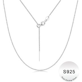 IEFWELL S925 Sterling Silver Chain Necklace for Women - 14K-Real-Gold-Plated Box Chain Choker, 0.8mm Sterling Silver Adjustable Hypoallergenic Necklace, 14/16/18/20/22/24 Inch Jewelry Gifts in Kuwait