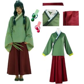 Julysky Ladies' Green Top, Red Pants With Accessories, Halloween Hanfu Complete Set in Saudi Arabia