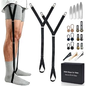 Shirt Stays for Men - Elastic Foot Loop Shirt Garters with Collar Stays, Tie Clips, Button Extenders in Saudi Arabia