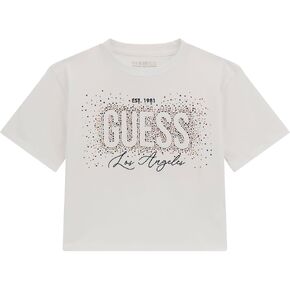 تي شيرت متوسط ​​الطول بأكمام قصيرة للفتيات من GUESS، أبيض نقي، 7 in Kuwait