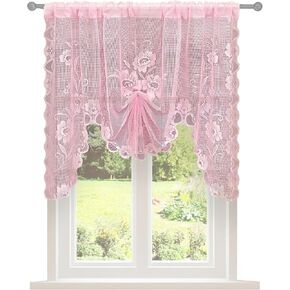 Jayla Pink Semi-Sheer Floral Lace Curtain Swag for Kitchen Half Window Bathroom Decoration Rod Pocket,39 x 39 Inch, 1 Panel in Saudi Arabia