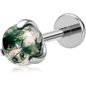 FLECHAZO Lab Moss Agate Teardrop Titanium Flat Back Earrings for Women, Internally Threaded Front Screw, ASTM F136 Implant Grade, 16G 8mm & 18G 6mm Interchangeable Stud, Cartilage Earring in Saudi Arabia