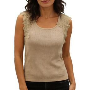 LEO'S VASE 2026 Women's Ribbed Tank Top with Rhinestones, Old Money Embellished Lace Top, Sparkly Casual Summer Top in Saudi Arabia