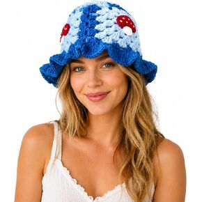 Mushroom Hat for Women Knit Bucket Hats with Mushroom Applique Handmade Crochet Hats for Halloween in Saudi Arabia