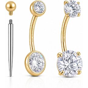 G23 Titanium Belly Button Ring 14G Internally Threaded Navel Piercing Jewelry 18K Gold Plated Cubic Zirconia Navel Bar for Women Men in Saudi Arabia