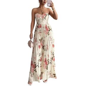OYOANGLE Women's Summer Floral Wedding Guest Dress Jacquard Tube Sleeveless Pleated A Line Cocktail Party Prom Dress in Saudi Arabia