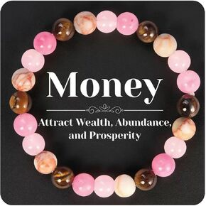 SEZER Money and Prosperity Bracelet for Wealth - Natural Tiger's Eye, Pink Jade & Howlite Crystal Healing Stones - Handcrafted Success & Abundance Jewelry for Men and Women in Saudi Arabia