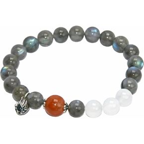 Natural Labradorite Sunstone White Crystal Beaded Bracelet | Silver Charm, Gemstone, Stretch in Saudi Arabia
