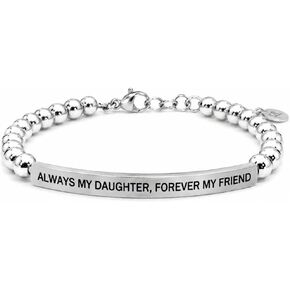 THE INSPIRATION CO. Always My Daugther, Forever My Friend Bracelet – Natural Gemstone Bracelet with Adjustable Stretch Fit and Engraved Stainless Steel Bar – Made in USA in Saudi Arabia