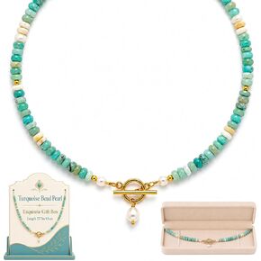 Turquoise Jewelry for Women, Natural Pearls Dainty Handmade Beaded Turquoise Necklace Exquisite Box Gift for Her in Saudi Arabia