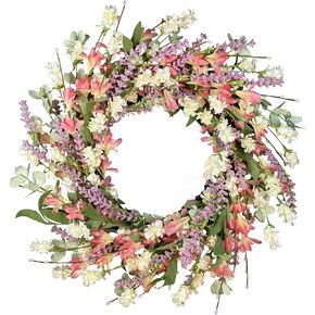 24 Inch Spring Summer Wreath for Front Door – with Colorful Flowers & Green Leaves – Indoor Outdoor Farmhouse Porch Window Wall Decor, All-Season in Saudi Arabia