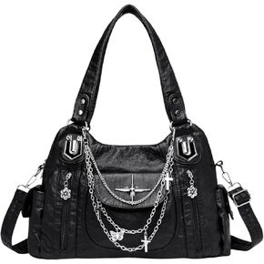 Vintage Y2K Hobo Bag Punk Tote Bag for Women Faux Leather Gothic Purse and Handbags with Adjustable Strap in Saudi Arabia