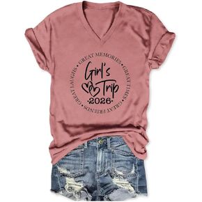 Girls Trip 2026 Shirts for Women Girls Trip Shirts Vacation Travel T-Shirt Short Sleeve Summer Beach Matching Tee Top in Saudi Arabia