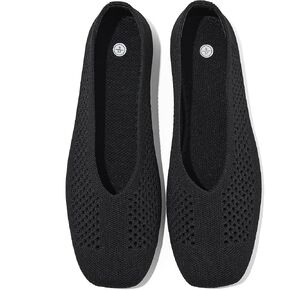 Shupua Black Flats Square Toe Women's Foldable Flats Comfortable Womens Mesh Flats Knit Ballet Flat Slip on Flat Shoes for Dressy Office Casual Summer in Kuwait