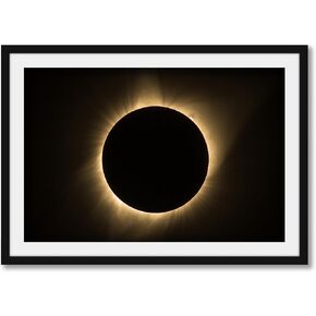 Total Solar Eclipse Framed Print | Nebraska Sun Flares Celestial Moon Astrophotography Science Classroom Photography Wall Art Decor (2" Mat, 24" x 36") in Saudi Arabia