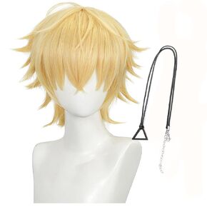 Blonde Anime Wig Denji Short Layered Blonde Wig with Necklace Heat Resistant Synthetic Hair Replacement for Halloween Cosplay Costume Party in Saudi Arabia