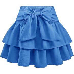 Women's Bow Mini Skirt Flowy High Waisted Ruffle Hem Short Skirts Cute Boho A-Line Layered Beach Skirt in Saudi Arabia