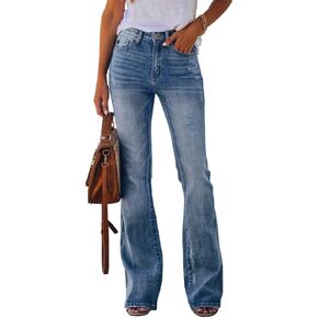 Koinshha Womens High Waisted Jeans Flare Stretch Boyfriend Bootcut Casual Denim Pants in Kuwait