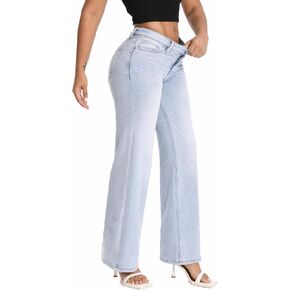 Shaping Wide Leg Baggy Jeans for Women Stretchy Mid Low Waisted Butts Lifting Cute Jeans Trendy BBL Distressed Jean in Saudi Arabia