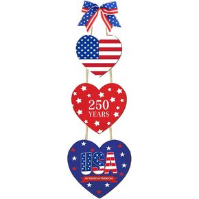 4th of July Decoration Door Wreath for Front Door Sign Heart Wall Signs, Wooden 250th Anniversary Decoration Heart Patriotic Independence Wreath Door Home Wall Decor in Saudi Arabia