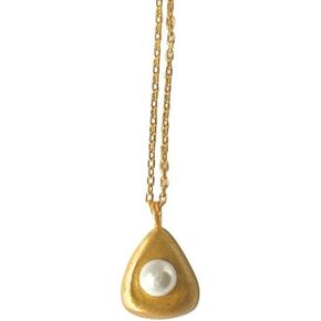 Aura Minimal Pearl Necklace, 22K Matte Gold–Plated 925 Sterling Silver, Single Natural Pearl Pendant, Sustainably Handmade in Turkey in Saudi Arabia