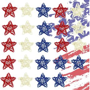 4th of July Wicker Rattan Star Decor Set - 24 Pcs Red White Blue Handmade Rattan Stars, Independence Day DIY Craft Supplies for Home Table Decor, Vase Bowl Filler Party Decoration in Saudi Arabia