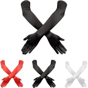 Women's 3 Pairs Long Satin Opera Gloves Black Red White Elbow Length 1920s Bridal Costume Gloves in Saudi Arabia