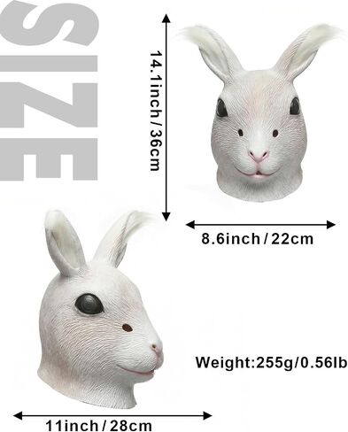 Bunny Mask Rabbit Head Mask with Long Ears, Unisex Animal Customer Mask for Halloween, Easter, Carnival, Cosplay Party Costume Accessories in Saudi Arabia